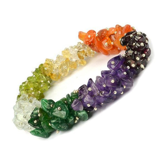 7-Chakra Bracelet Natural Crystal Stone Chip Bracelet for Reiki Healing and Crystal Healing Stone